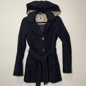 Laundry By Design Black Button-Front Hooded Trench Coat Small.